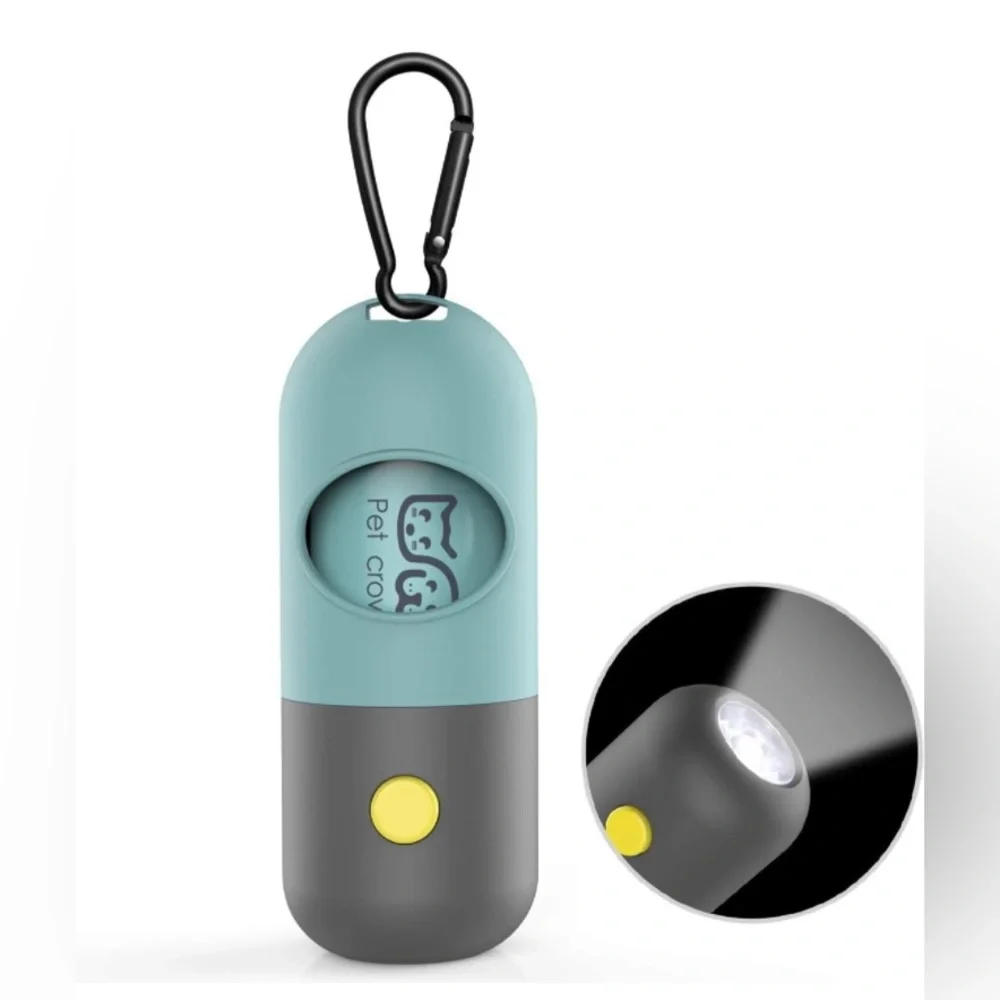 Dog Poop Bag Dispenser LED Light Flashlight Pet Portable Garbage Waste Holder